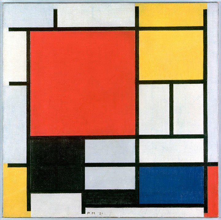 Composition en rouge, jaune, bleu, et noir, Piet Mondriaan, 1921. Musée municipal de La Haye. CC0