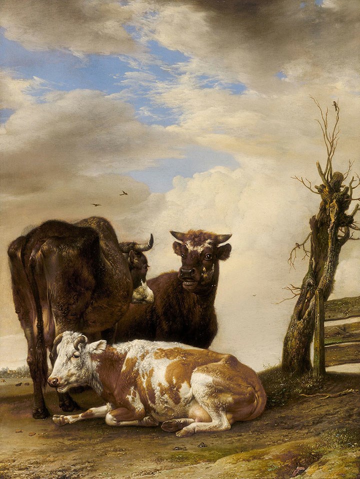 Deux vaches et un jeune taureau à côté d'une clôture, Paulus Potter, 1647. Art Institute of Chicago. CCO