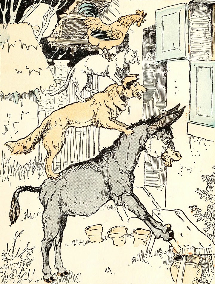 Les Musiciens de Brême, Frederick Richardson, 1910. CC0