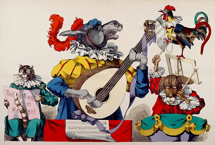 Les Musiciens de Brême, Frédéric Charles Wentzel, 1880. CC0