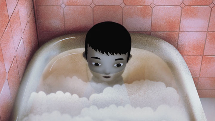 Le petit garçon dans son bain, avec ses canards jouets © Papy3D Productions