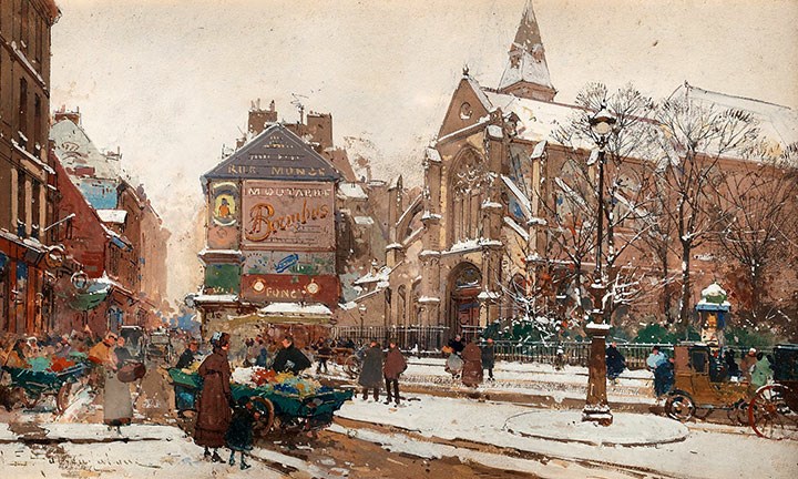 L'Eglise Saint-Médard rue Mouffetard, Paris, Eugène Galien-Laloue, 1941. CCO