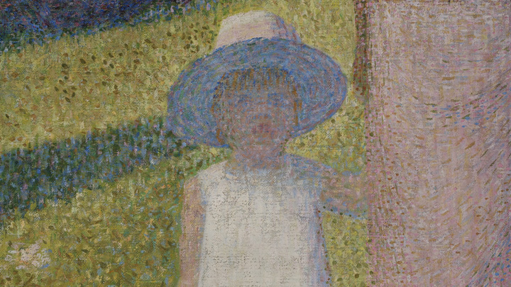 Détail du visage de la petite fille au centre du tableau, Georges Seurat