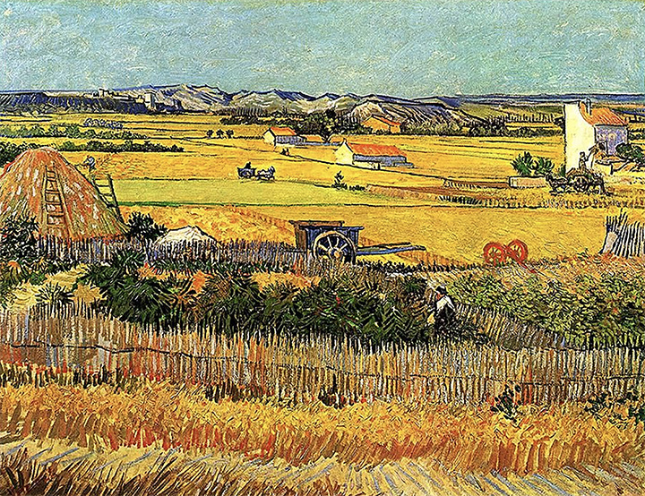 La récolte à la Crau, à Montmajour en arrière-plan de Vincent Van Gogh